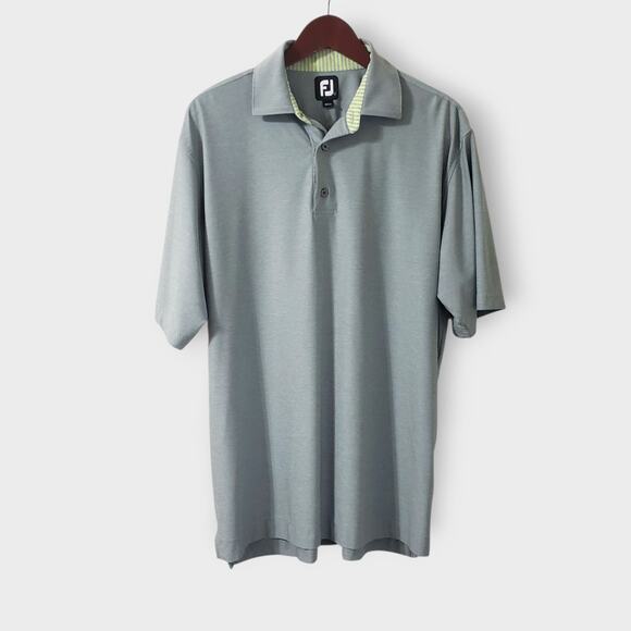 Footjoy Mens Performance Polo Shirt Sz Large Grey Yellow Golf Preppy Casual - Picture 1 of 12